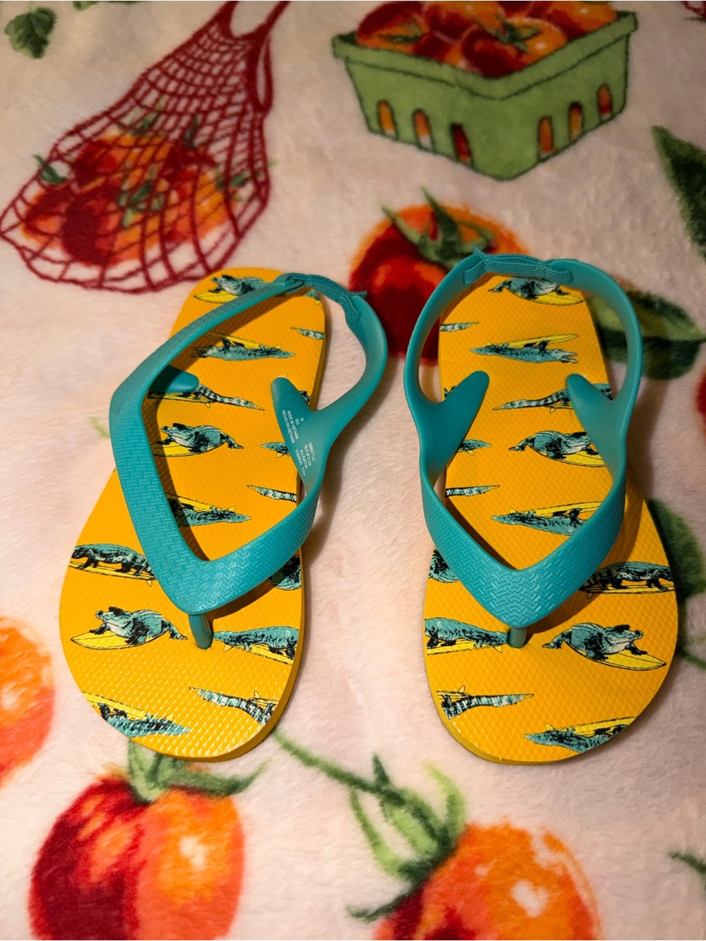 Flip-Flop Sandals Toddler Boys 10 Yellow Aqua Alligator Print Kids Summer Shoes